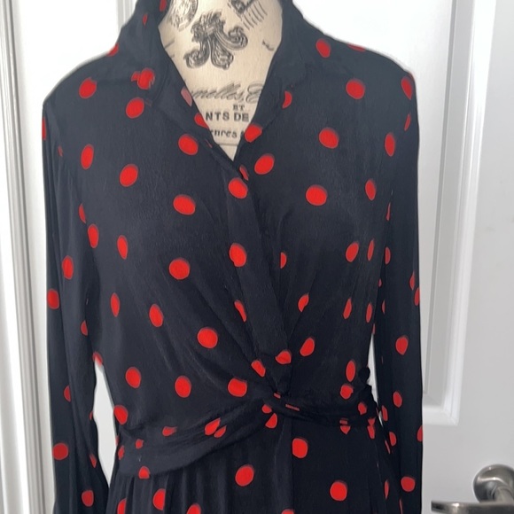 GANNI Twist-Front Shirtdress Barra Black/Red Polka Dot Print Crepe Size 38 - Picture 6 of 9